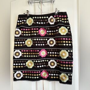 ETCETERA WOMENS SKIRT, BLACK/FLORAL ACCENTS, size 6